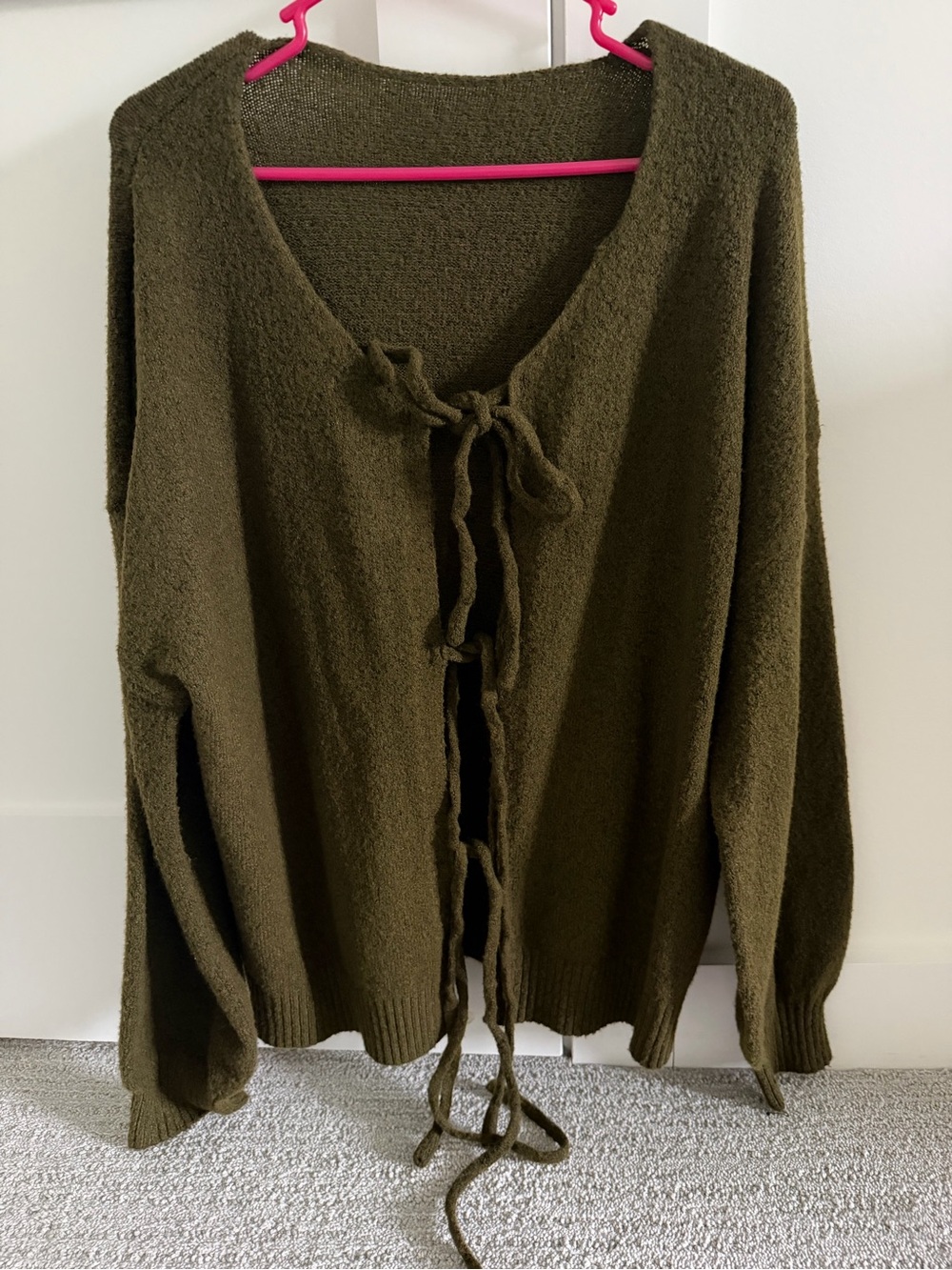 Olive Tie-Front Knit Cardigan Sweater